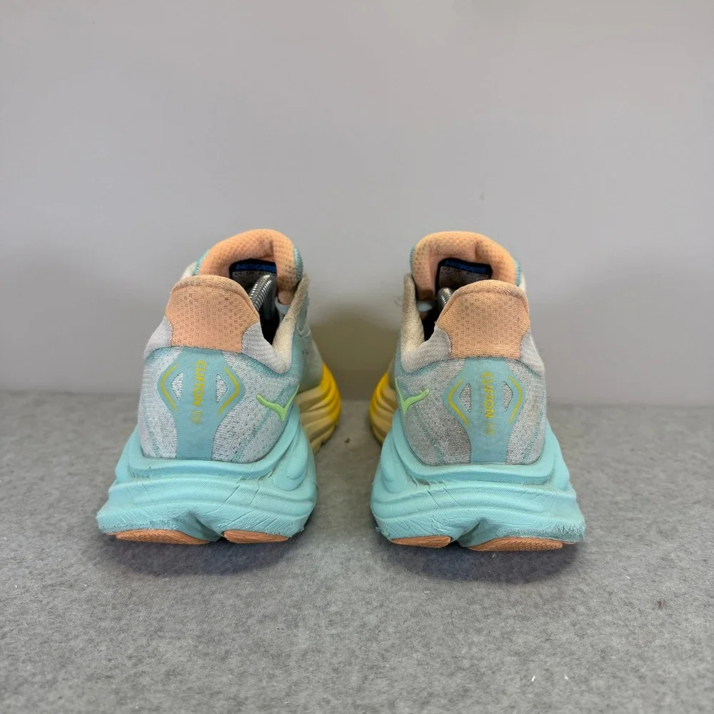 Hoka Clifton 10 Womens Shoes Size 9.5 Blue Yellow Running Sneakers 1162031 BPRK